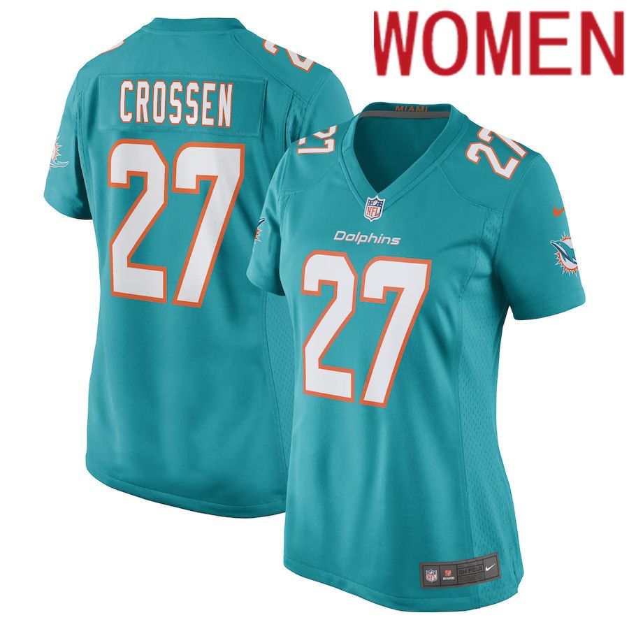 Women Miami Dolphins #27 Keion Crossen Nike Aqua Game Player NFL Jersey